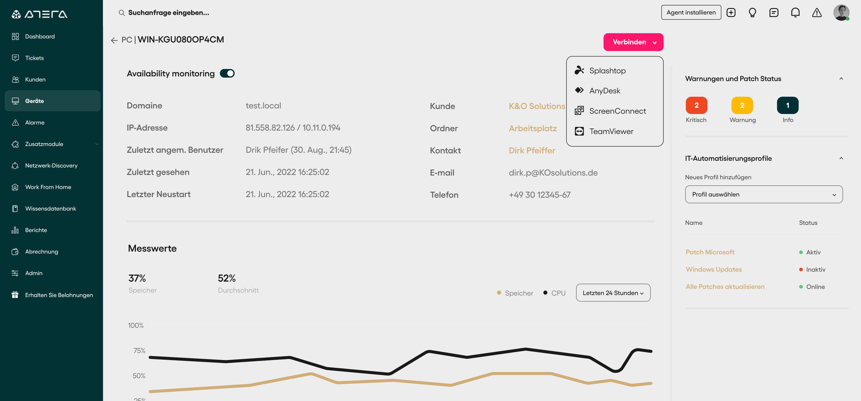 Atera's Remote-Zugriff Software