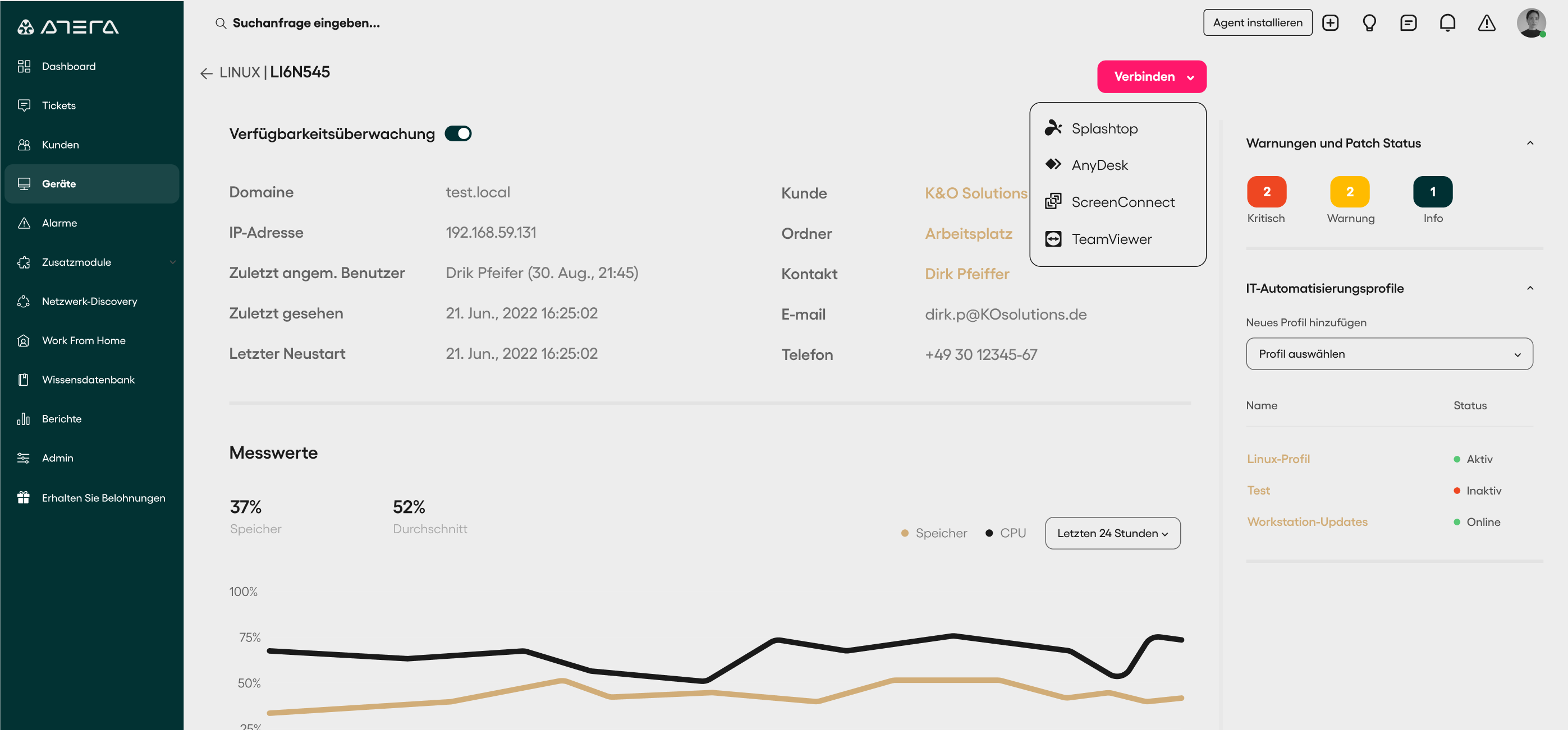 Linux RMM Dashboard in Atera