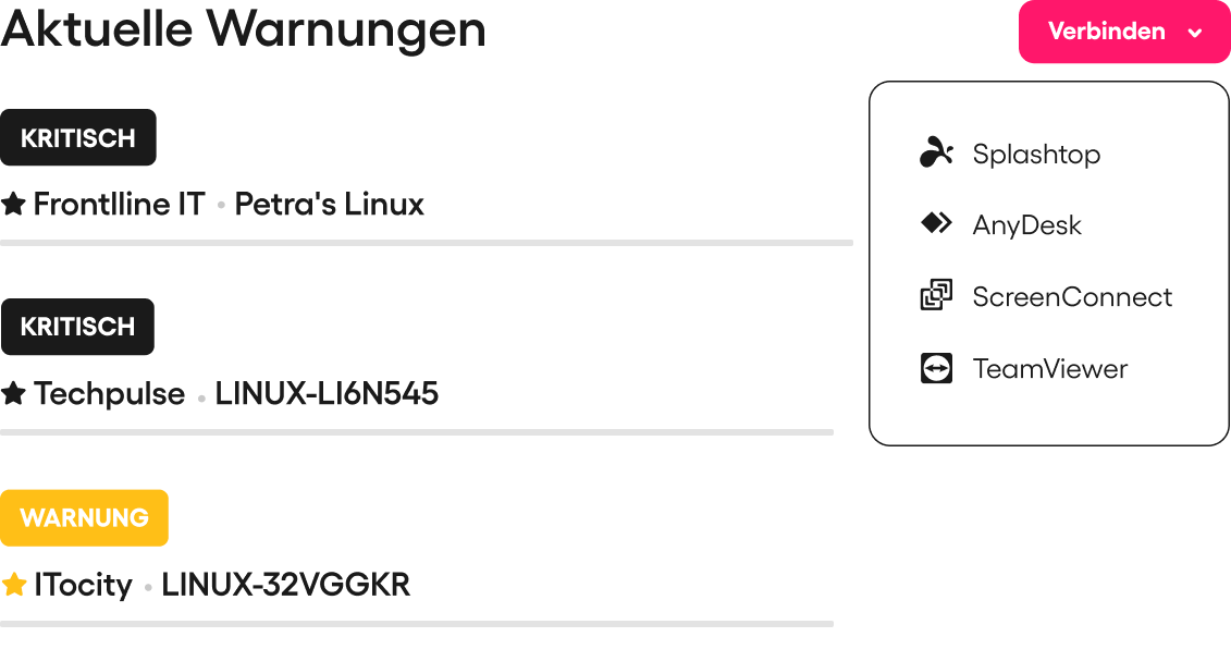Warnmeldungen in Atera's Linux Dashboard