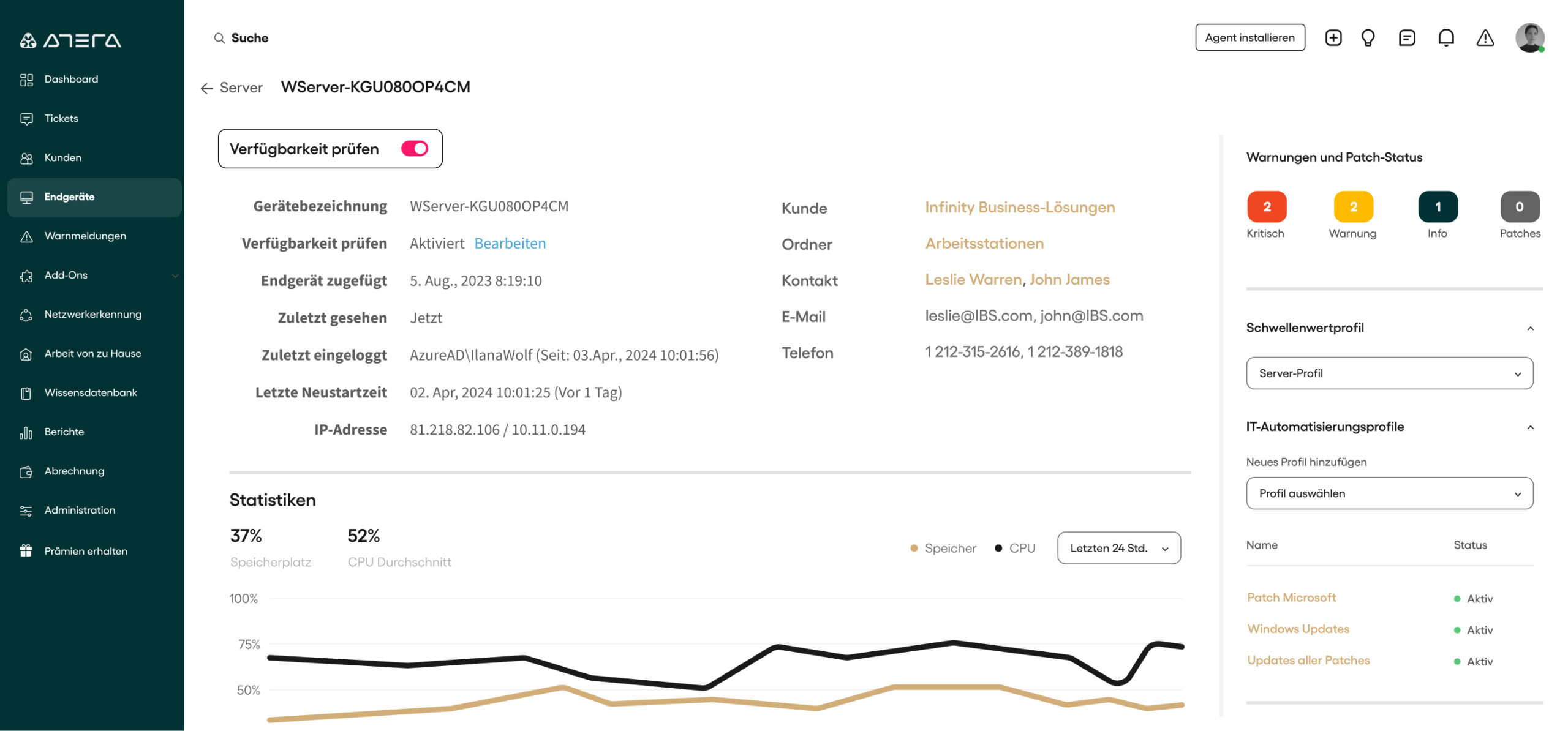 Screenshot von Ateras Server Monitoring Dashboard