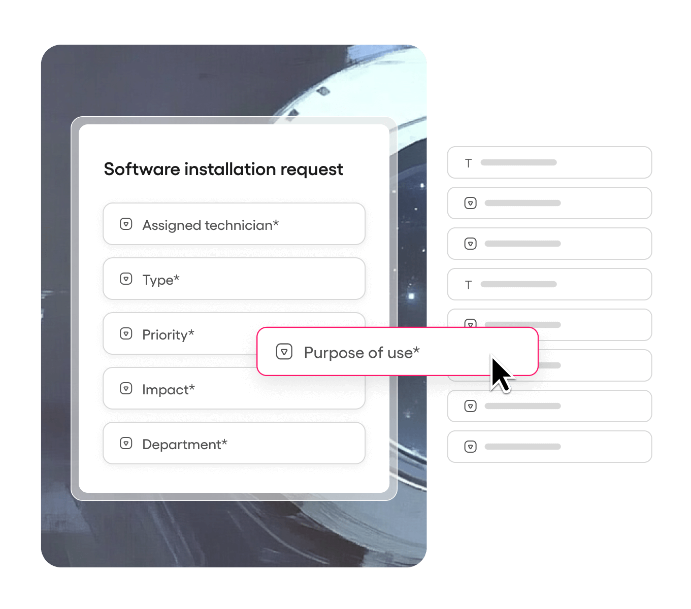 Screenshot of the software requests of a ticket with Atera