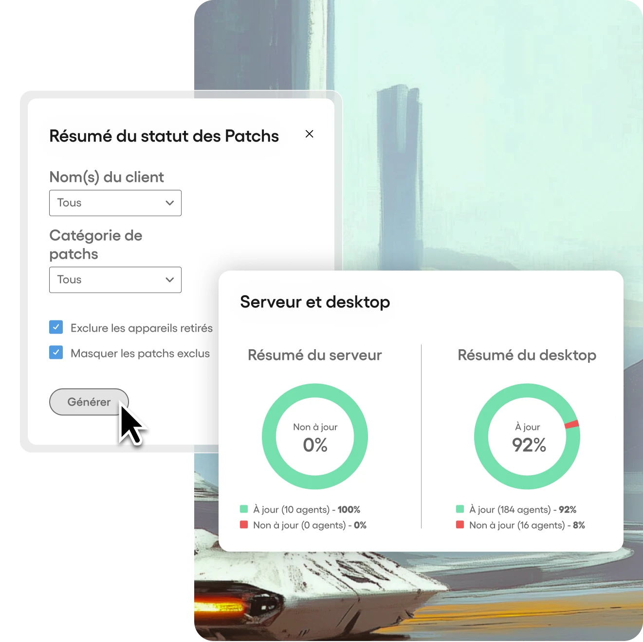 Capture d’écran du resume des patchs d’Atera