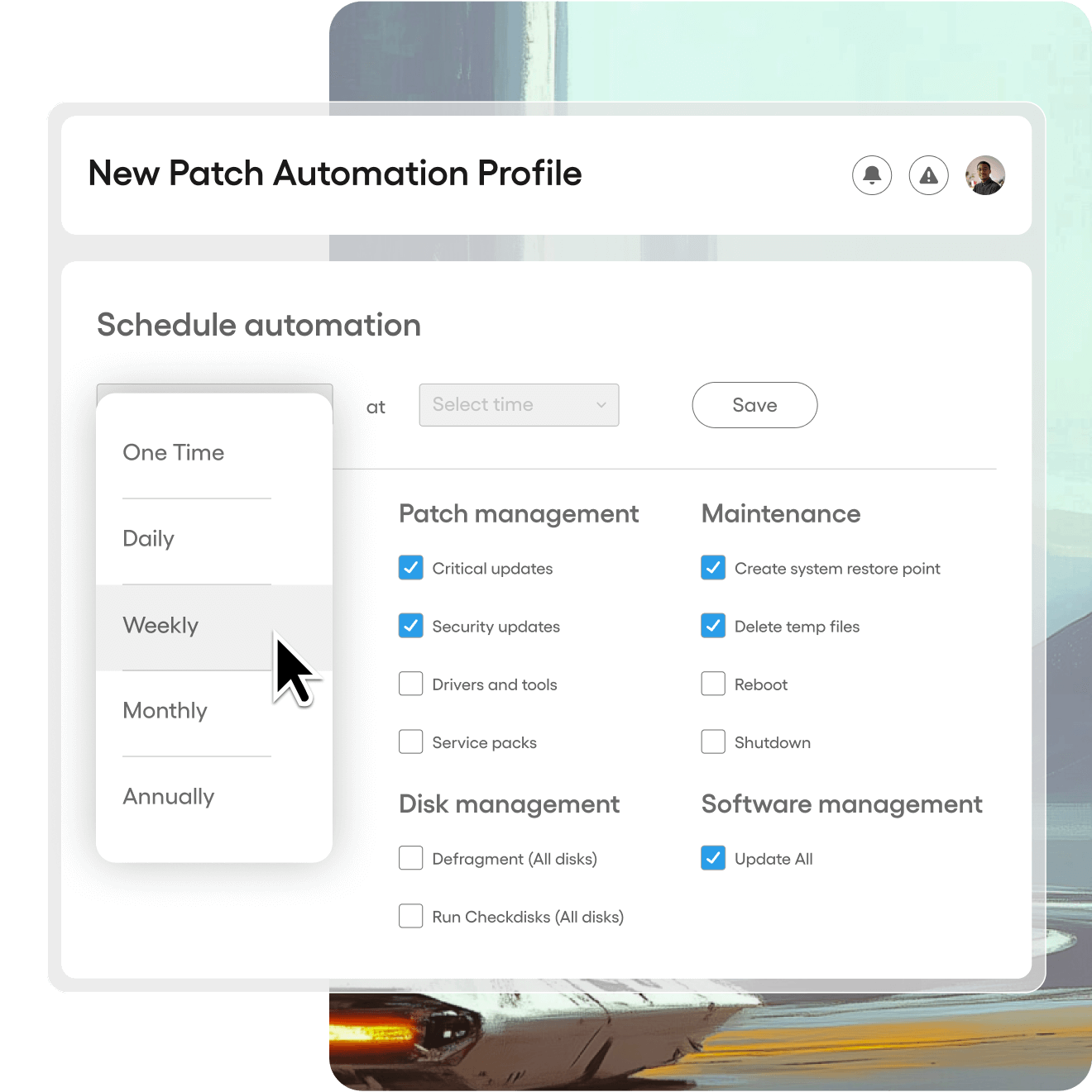 Screenshot of Atera's New Patch Automation profile