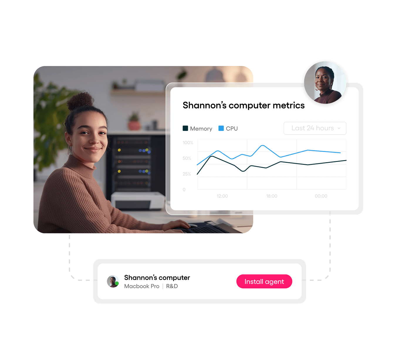 IT pro showing the metrics of a customer computer