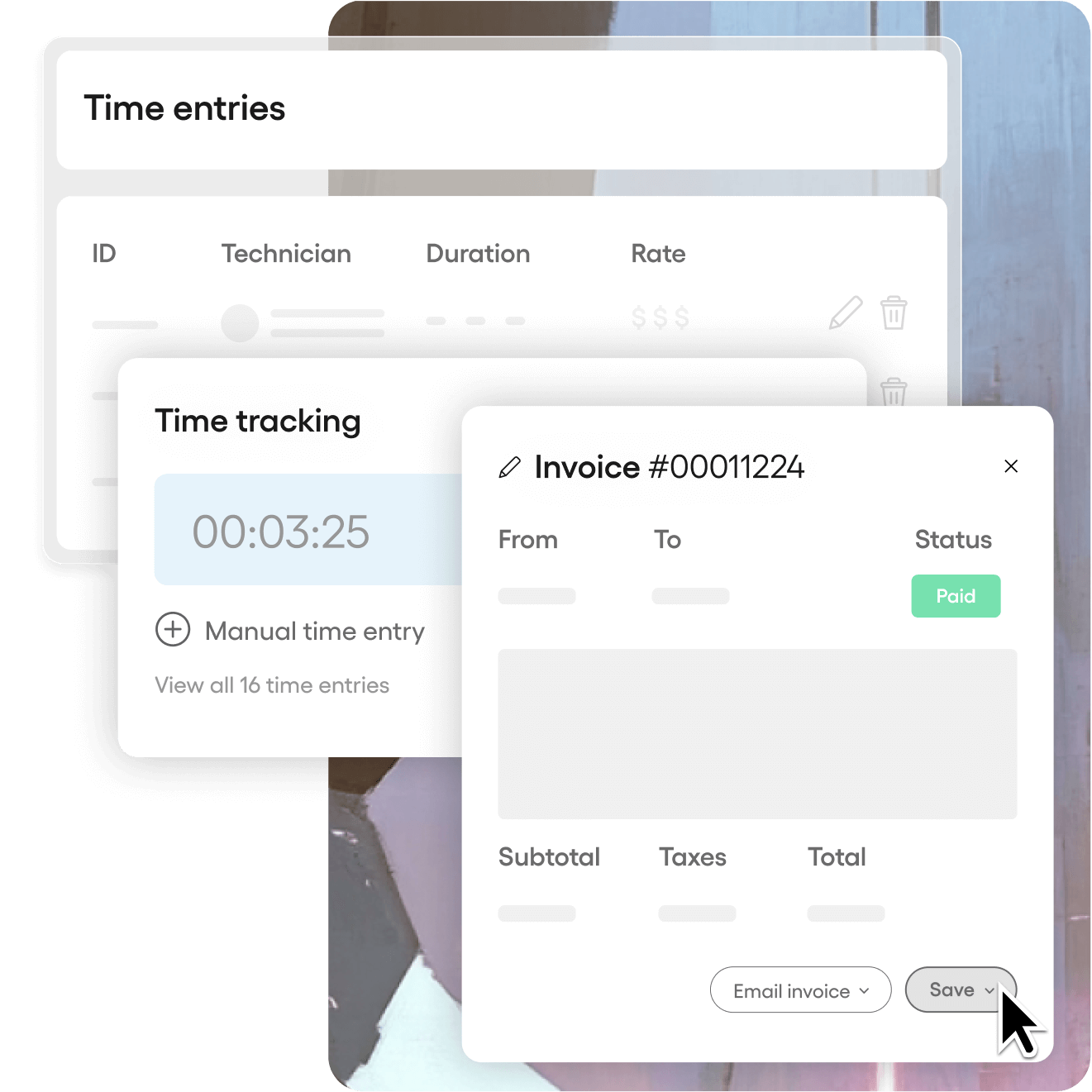 Screenshot of the Invoice section of Atera