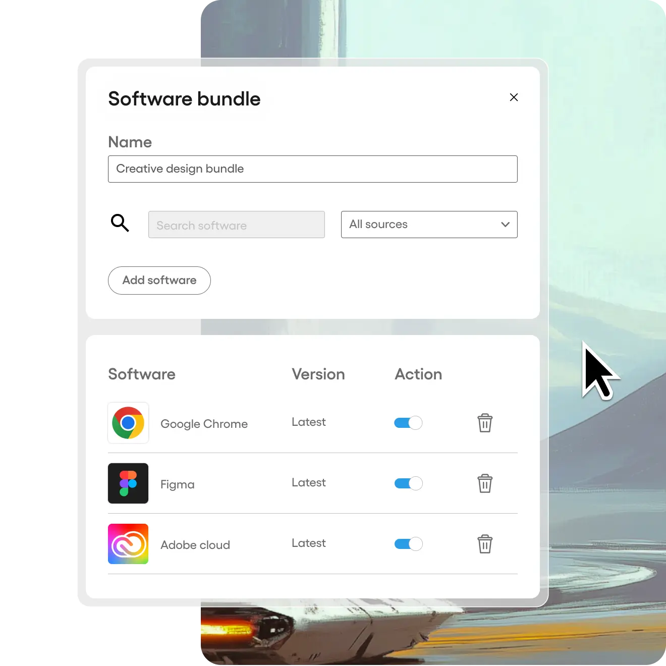 Screenshot of software bundles with Atera