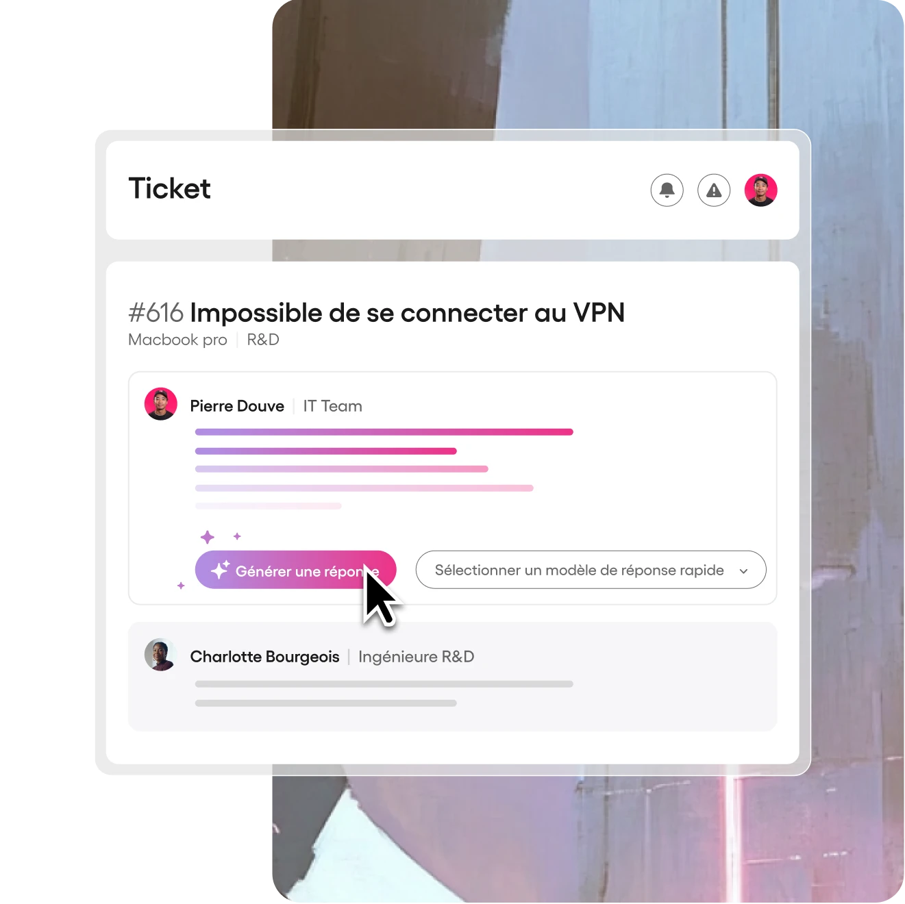 Capture d’écran de l'IA des tickets d’Atera