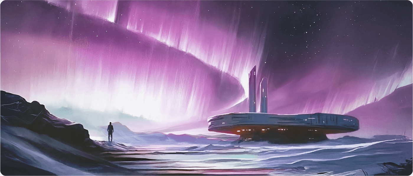 The futuristic world of IT lead by Agentic AI from Atera under a pink sky