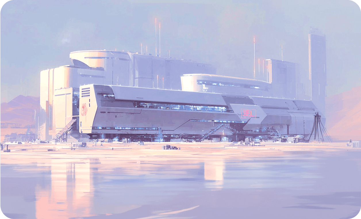 Futuristic manufacturing facility with advanced industrial infrastructure and technology systems.