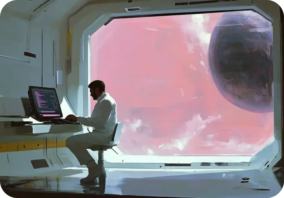 Man in front of a computer
