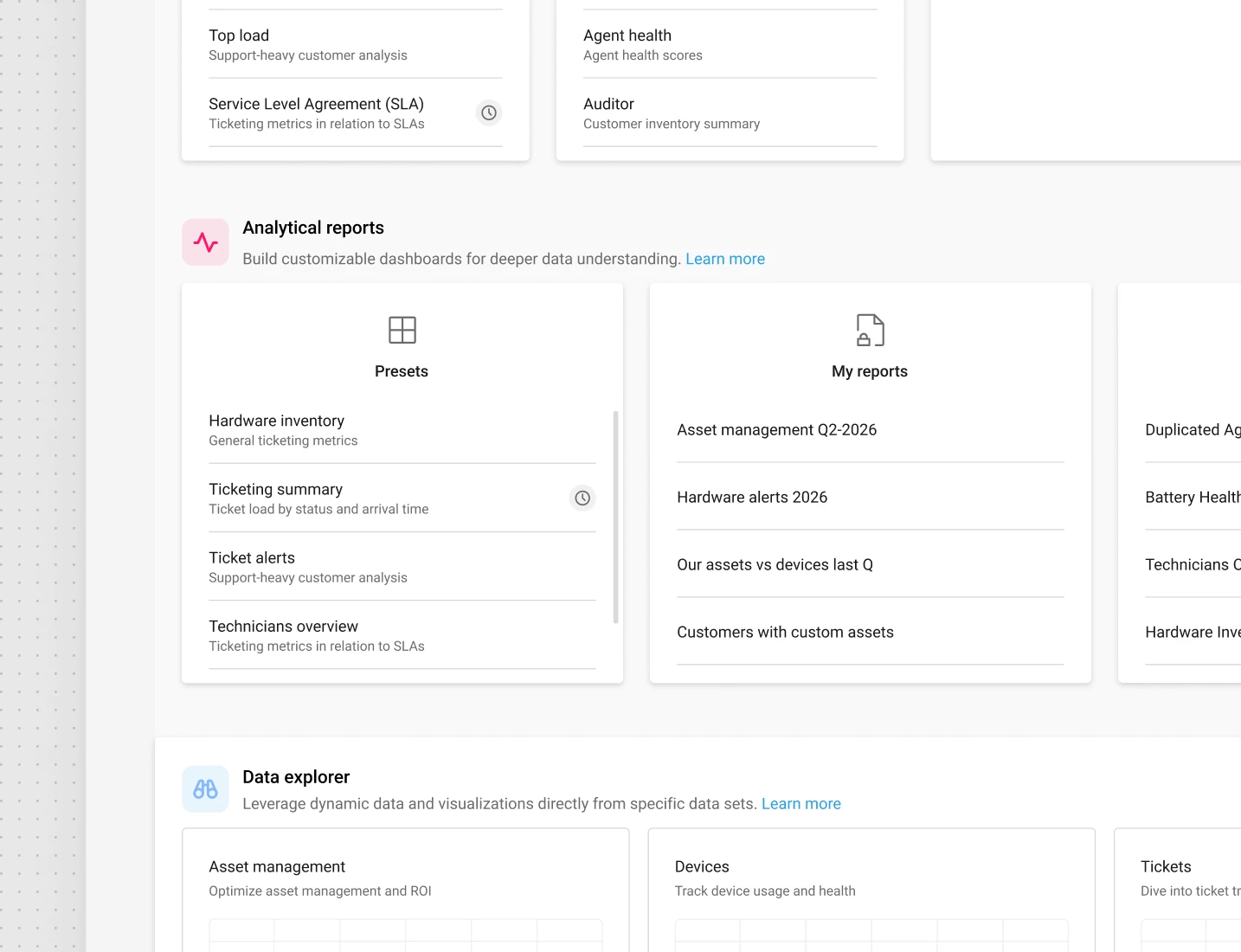 Custom reports