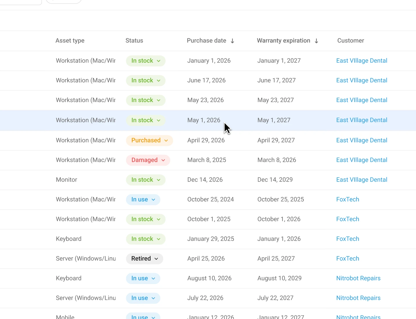Simplified warranty tracking