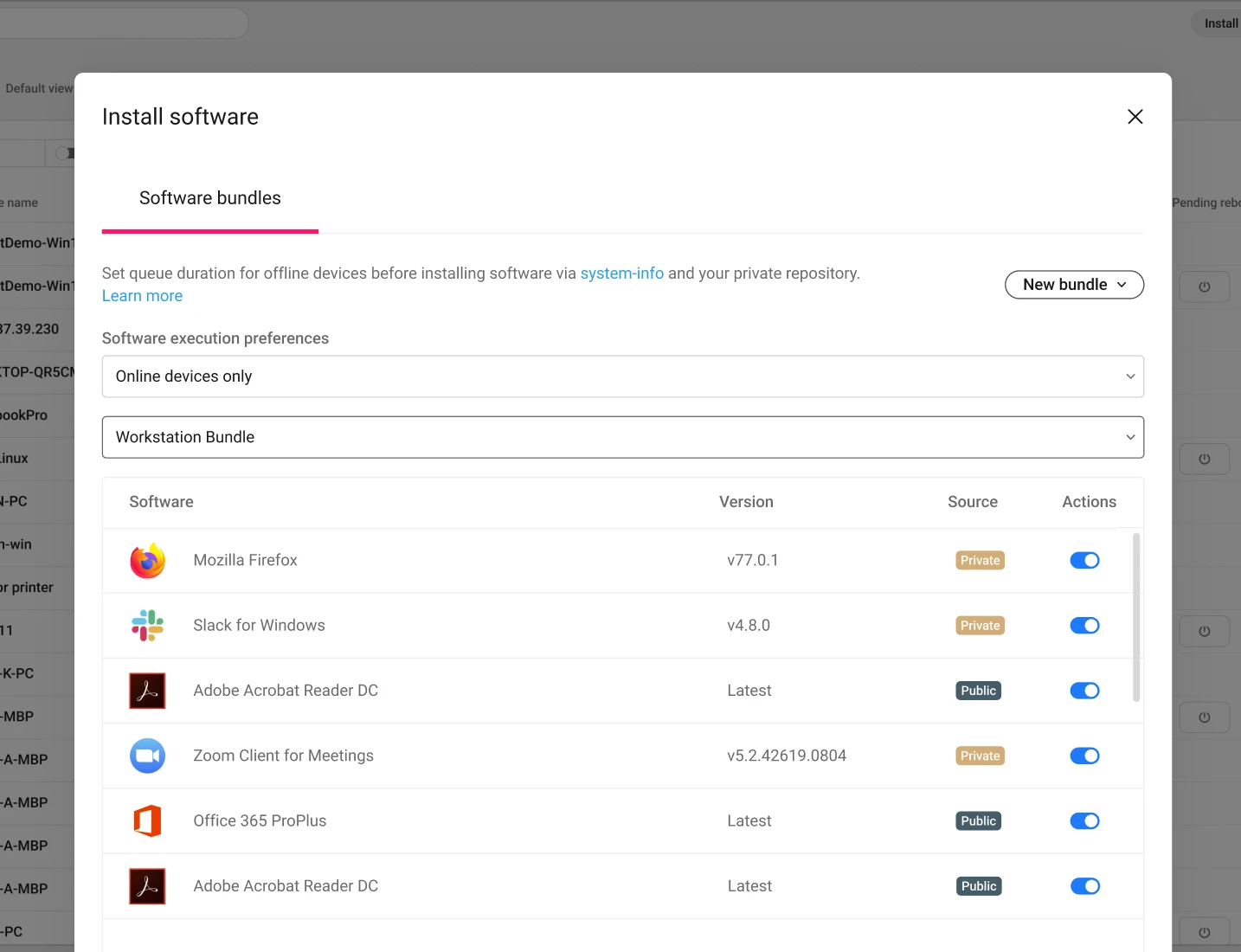 Streamlined software bundles